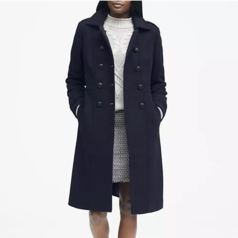 Banana Repulbic Melton Military Coat Navy 2 4 6 - Picture 2 of 8